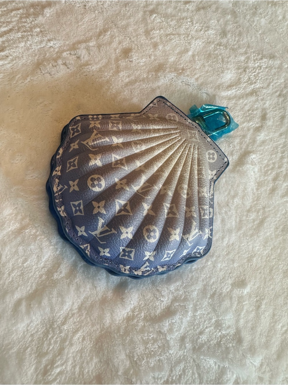 Designer-Inspired Blue Shell Coin Purse/Bag Charm - Monogram Pattern